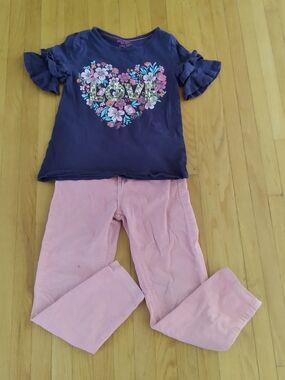 Kids Navy Floral 'LOVE' Top with Pink Pants, Size - 8 y.o.